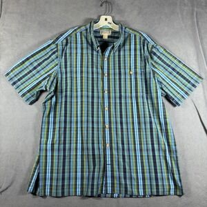 Duluth Trading Co Mens 2XL Tall Blue Green Plaid Short Sleeve Button Down Shirt